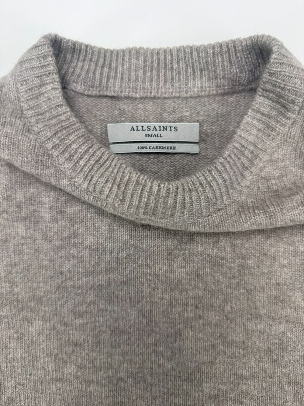 AllSaints Mens S Gray 100% Cashmere Crewneck Sweater Pullover Oversized Knit